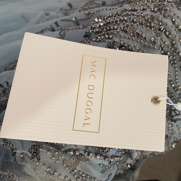 NWT Mac duggal Blue Embellished V Neck Long Sleeve A Line Gown style 20295 - Picture 7 of 10